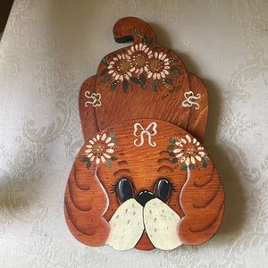 Vintage kitsch folk art puppy, dog, hand painted, signed June Hartman 1987